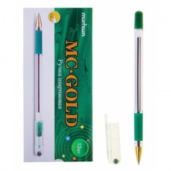 Ручка шариковая 0.5 мм масляная "MC GOLD" зелёная с рез гриппом